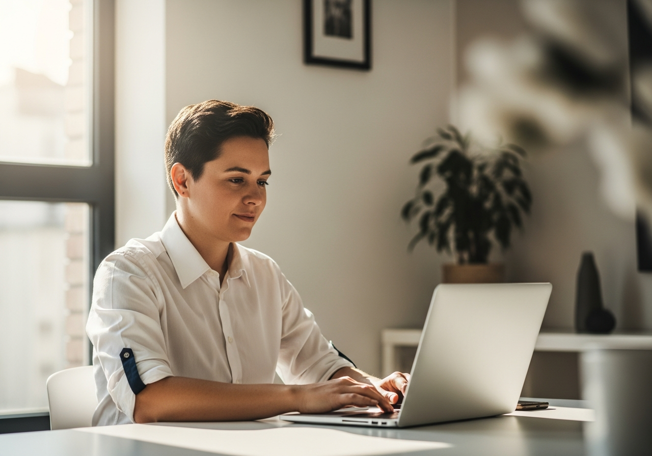 Employee using Ally on their laptop in the evening