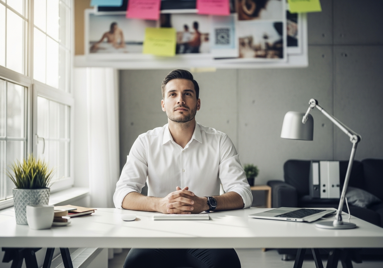 Person working on goals in a focused, calm environment